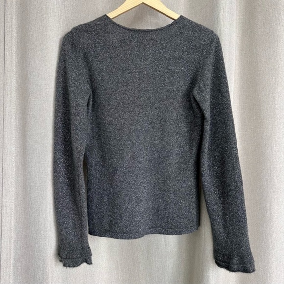 💥SALE💥 Ann Taylor Cashmere Sweater Sparkle Metallic Knit Gray V-neck XS - Picture 3 of 10